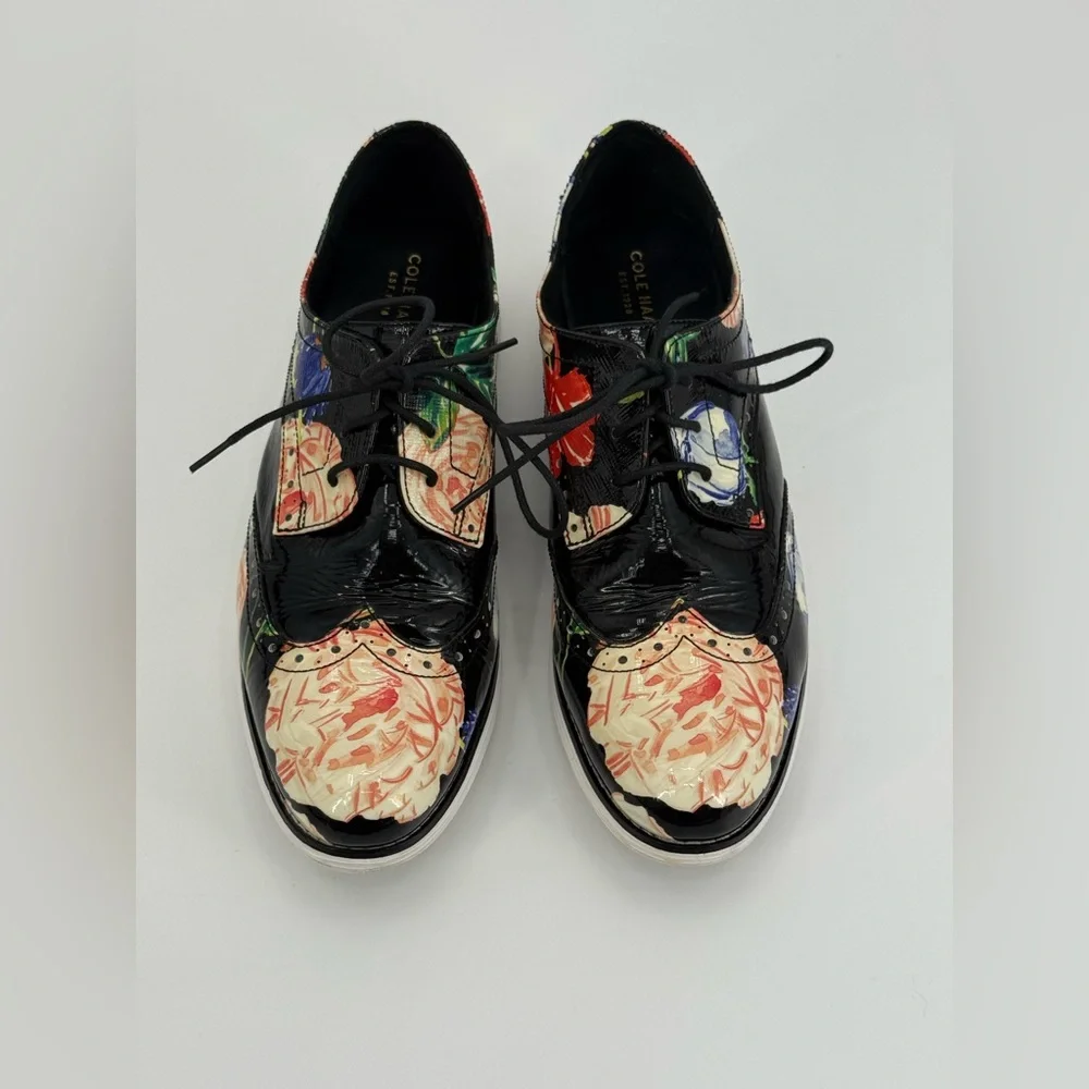 Cole Haan Grand.OS Wingtip Oxford Floral Patent Leather Lace-Up Brogue Shoes